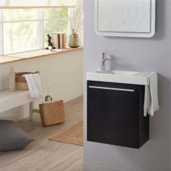 Pack lave-mains Noir Mat avec porte serviette - Mitigeur à gauche - L.48 X H. 52.5 cm - Houston - PlaneteBain.com