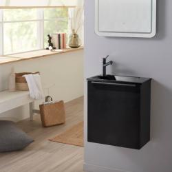 Pack lave-mains Noir Mat et poignée noire avec lave-mains extra fin noir - Robinet Eau froide à gauche -L.42.5 X H.48.6cm - PlaneteBain.com
