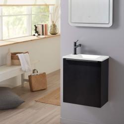 Pack lave-mains noir mat suspendu - Vasque blanche, robinet eau froide à gauche - L.42.5 X H.48.6cm - PlaneteBain.com