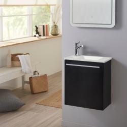 Pack lave-mains Noir Mat avec vasque design blanche - Robinetterie Eau froide à gauche - L.42.5 X H. 48.6 cm - Hanos - PlaneteBain.com