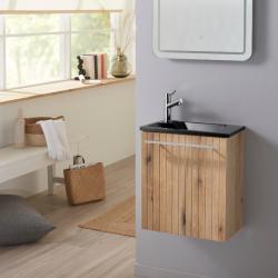 Pack lave-mains Oak strié avec vasque design noire - Robinetterie Eau froide à gauche - L.42.5 X H. 48.6 cm - Hanos - PlaneteBain.com