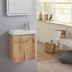 Pack lave-mains Bois Strié - Mitigeur à droite - L.42.5 X H. 52.5 cm - Hamac 3 PLANETE BAIN