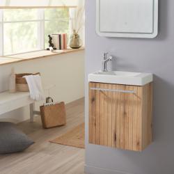 Pack lave-mains Bois Strié - Robinetterie Eau froide à gauche - L.42.5 X H. 52.5 cm - Hamac 2 - PlaneteBain.com