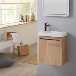 Pack meuble lave mains Hamac oak et noir + robinetterie eau froide noir - PlaneteBain.com