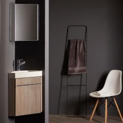 Pack meuble lave mains d'angle avec robinetterie - décor Chêne cambrian PLANETE BAIN
