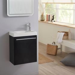 Pack lave-mains Noir Mat - Robinetterie Eau froide à droite - L.42.5 X H. 52.5 cm - Hamac 3 PLANETE BAIN