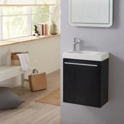 Pack lave-mains Noir Mat - Robinetterie Eau froide à gauche - L.42.5 X H. 52.5 cm - Hamac 2 - PlaneteBain.com