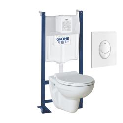 PROMO Pack wc bâti-support universel Grohe rapid sl project + cuvette suspendue sans bride erina + plaque blanche - PlaneteBain.com