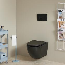 Pack WC suspendu bâti autoportant universel Ero + cuvette sans bride noir mat Cyrus - PlaneteBain.com