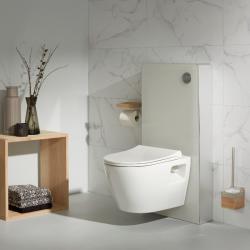 Pack WC suspendu avec bâti Verre blanc + Cuvette suspendue sans bride et abattant slim - PlaneteBain.com