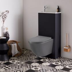 PROMO Pack WC suspendu avec lave-mains intégré + Cuvette gain de place sans bride corolla Gris mat - PlaneteBain.com
