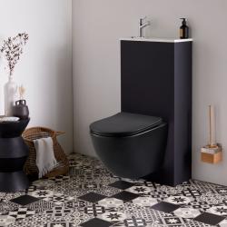 PROMO Pack WC suspendu avec lave-mains intégré + cuvette gain de place sans bride corolla Noir mat - PlaneteBain.com