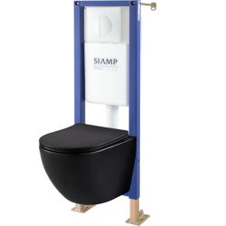 Pack WC suspendu gain de place bâti universel siamp + cuvette sans bride noir mat corolla - PlaneteBain.com