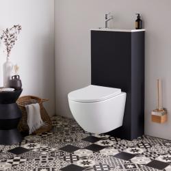 PROMO Pack WC suspendu avec lave-mains intégré + Cuvette gain de place sans bride vortex Turbi - PlaneteBain.com
