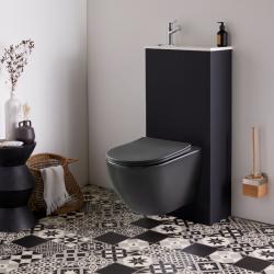 PROMO Pack WC suspendu avec lave-mains intégré + cuvette sans bride noir mat fixations invisibles cyrus - PlaneteBain.com