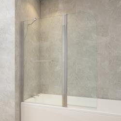 Pare-baignoire fixe avec volet pivotant design 120 x 140 cm aluminium poli verre 6 mm anticalcaire - PlaneteBain.com