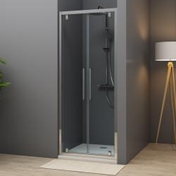 Porte de douche double battant 80x200 cm Aluminium poli verre de sécurité 6 mm anticalcaire réversible - PlaneteBain.com