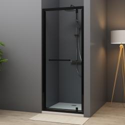 Porte de douche pivotante 90x200 cm Aluminium noir mat verre de sécurité 6 mm anticalcaire réversible - PlaneteBain.com