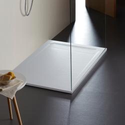 Receveur de douche extraplat blanc 80x140 cm en Solidstone antidérapant texture ardoisée - Belize - PlaneteBain.com