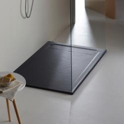 Receveur de douche extraplat noir 80x140 cm en Solidstone antidérapant texture ardoisée - Belize - PlaneteBain.com