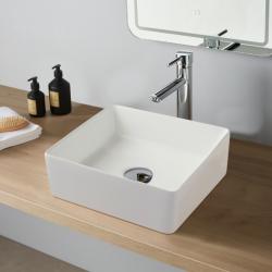 Vasque à poser carrée 38.5 x 38.5 cm - Blanc brillant - Rebords fins - Carrare PLANETE BAIN