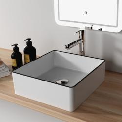 Vasque à poser carrée avec liseré noir - 38.5x38.5cm - CADIA - PlaneteBain.com