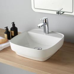 Vasque à poser carrée bords 42 cm arrondis blanche FOGGY - PlaneteBain.com