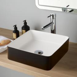 Vasque à poser carrée noire et blanche 38.5 cm - Calina - PlaneteBain.com