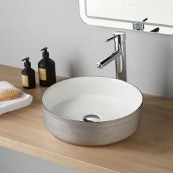 Vasque à poser céramique ronde Abbie - ø 36cm - Décor Argent blanc brillant - PlaneteBain.com
