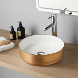 Vasque à poser céramique ronde Adia - ø 36cm - Décor Doré blanc brillant - PlaneteBain.com
