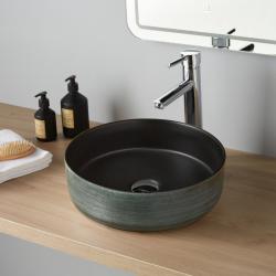 Vasque à poser céramique ronde Asina - ø 36cm - Décor vert noir mat - PlaneteBain.com