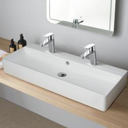 Vasque à poser ou à suspendre double robinet grande taille 110 x 42 cm - Regus - PlaneteBain.com