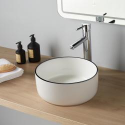 Vasque lave mains Jany ø25 cm - Blanc liseré noir - Faible diamètre - Rebords fins - PlaneteBain.com