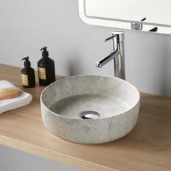 PROMO Vasque à poser Andria ø36 cm - Effet pierre naturelle grise - Rebords fins - PlaneteBain.com