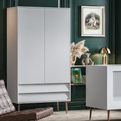 PROMO Armoire 2 portes 2 tiroirs TIMEO blanc, Couleur Blanc, L100, l55, H191, ALFRED ET COMPAGNIE