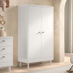 PROMO Armoire 2 portes en hêtre massif AUBANE blanc, Couleur Blanc, L100, l55, H190, ALFRED ET COMPAGNIE