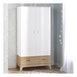 PROMO Armoire INES coloris blanc/chêne, Couleur Blanc/chêne, L98,2, l48, H186,2, ALFRED ET COMPAGNIE