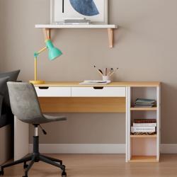 PROMO Bureau avec caisson TOM & APOLLINE blanc/bois, Couleur Blanc/bois, L110, l55, H75, ALFRED ET COMPAGNIE