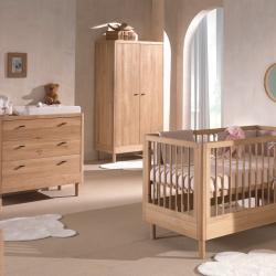 PROMO Chambre bébé complète lit bébé évolutif + commode à langer + armoire ROMANE chêne, Couleur Chêne, L, l, H, ALFRED ET COMPAGNIE