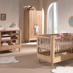 PROMO Chambre bébé complète lit bébé évolutif + table à langer + armoire ROMANE chêne, Couleur Chêne, L, l, H, ALFRED ET COMPAGNIE