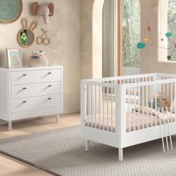 PROMO Chambre bébé essentielle lit bébé évolutif + commode à langer AUBANE hêtre blanc, Couleur Blanc, L, l, H, ALFRED ET COMPAGNIE