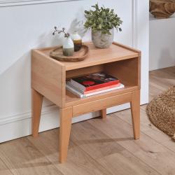 PROMO Chevet 1 tiroir hêtre massif CYPRIEN, Couleur Hêtre, L49, l35, H48, ALFRED ET COMPAGNIE