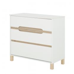PROMO Commode 3 tiroirs Aurore blanc, Couleur Blanc/Bois, L95, l46, H87, ALFRED ET COMPAGNIE