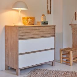 PROMO Commode 3 tiroirs EMILE Blanc/Bois, Couleur Chêne blond/Blanc, L45, l95, H86, ALFRED ET COMPAGNIE ALFRED & CIE