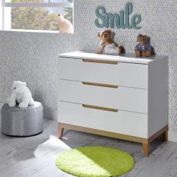 PROMO Commode 3 tiroirs Siki blanc, Couleur Blanc/Hêtre, L100.5, l52.5, H88, ALFRED ET COMPAGNIE