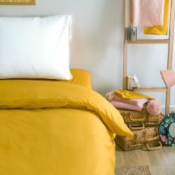 PROMO Housse de couette en Coton Bio Miel - 140x200 SANS TAIE, Couleur Miel, L200, l140, H, ALFRED ET COMPAGNIE