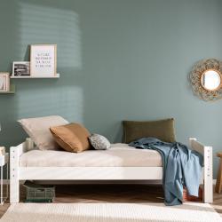 PROMO Lit 120x200 en bois massif OCTAVE blanc, Couleur Blanc, L211, l131, H59, ALFRED ET COMPAGNIE