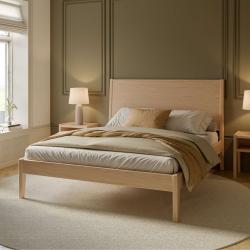 PROMO Lit 140x190 en hêtre ERNEST, Couleur Hêtre, L195, l147, H105, ALFRED ET COMPAGNIE