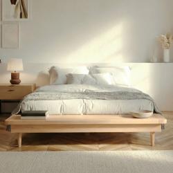 PROMO Lit 160x200 en hêtre massif AÏKO, Couleur Hêtre brut, L241, l178, H25, ALFRED ET COMPAGNIE
