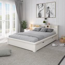 PROMO Lit avec rangements 140x200 SAM Blanc, Couleur Blanc, L224, l164, H78, ALFRED ET COMPAGNIE